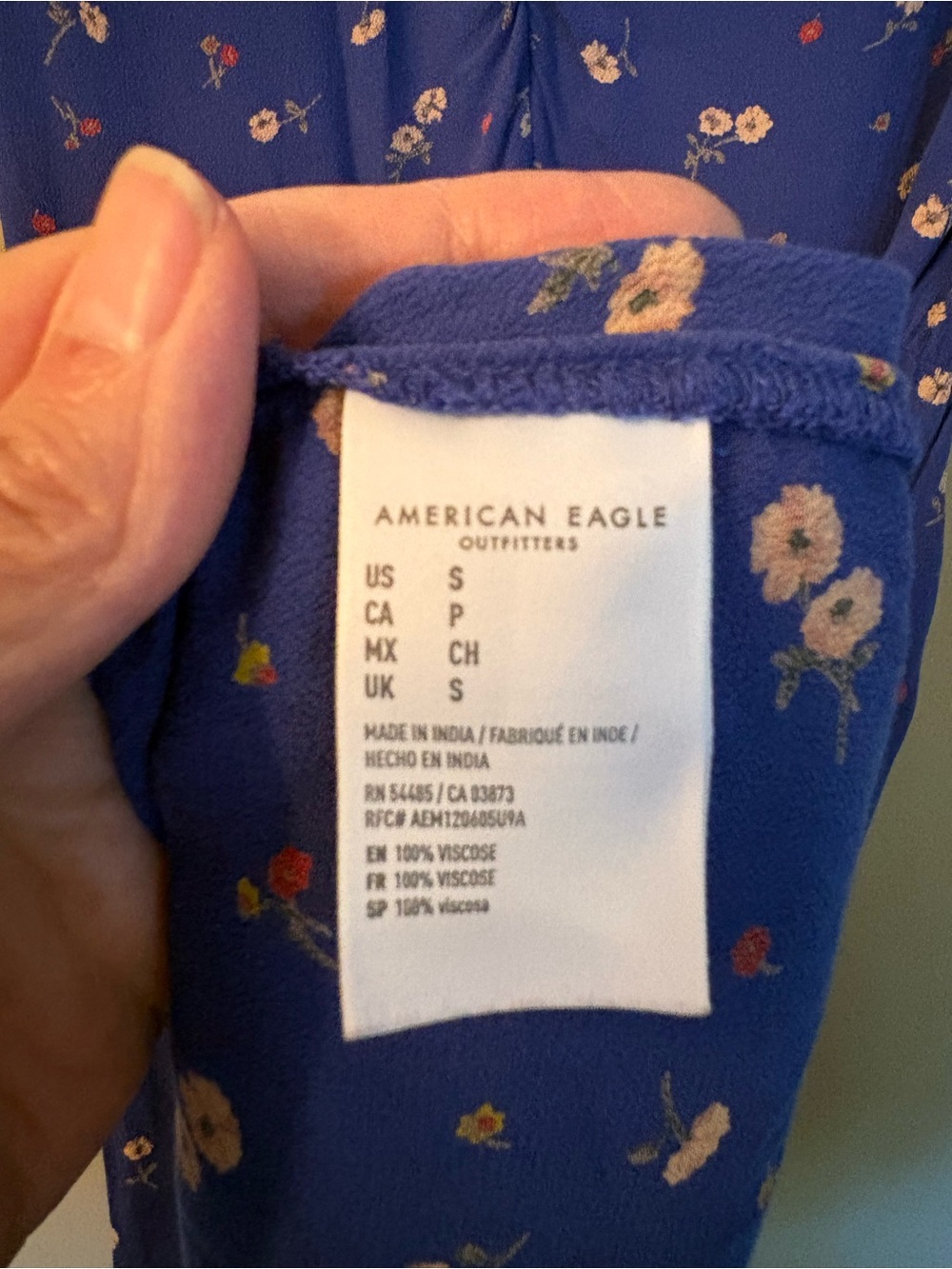 American Eagle Floral V-Neck Mini Dress - Royal Blue Ditsy Print - Picture 4 of 11